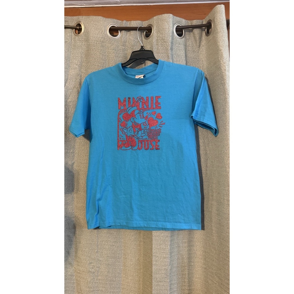 VTG Disney Store Women's Red Glitter Sparkle Minnie Mouse T-Shirt Size M